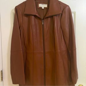 Anne Klein zip-down Leather jacket in Size L - NEW w/tags in Cognac Brown